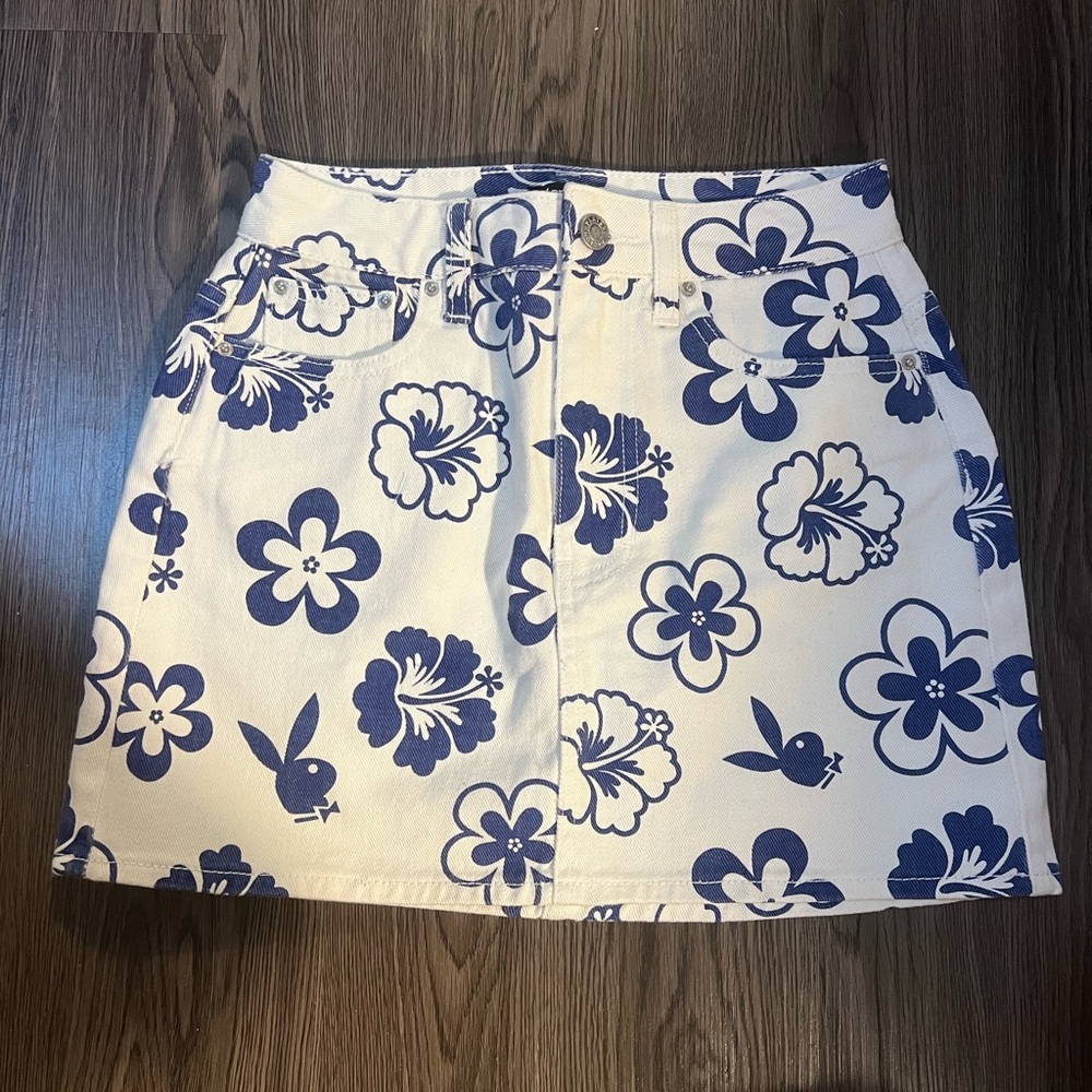 Pacsun Playboy Bunny & Flower Denim Skirt